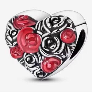 Silver and Red Rose Heart Charm “You Have My ❤️ Forever”